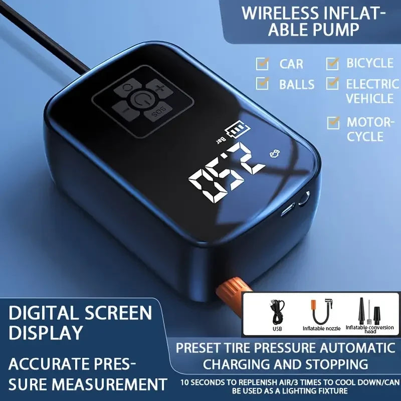 Wireless Portable Tire Inflator – Cordless Air Pump for Car, Bike & More